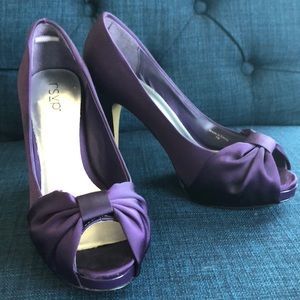 Plum satin heels
